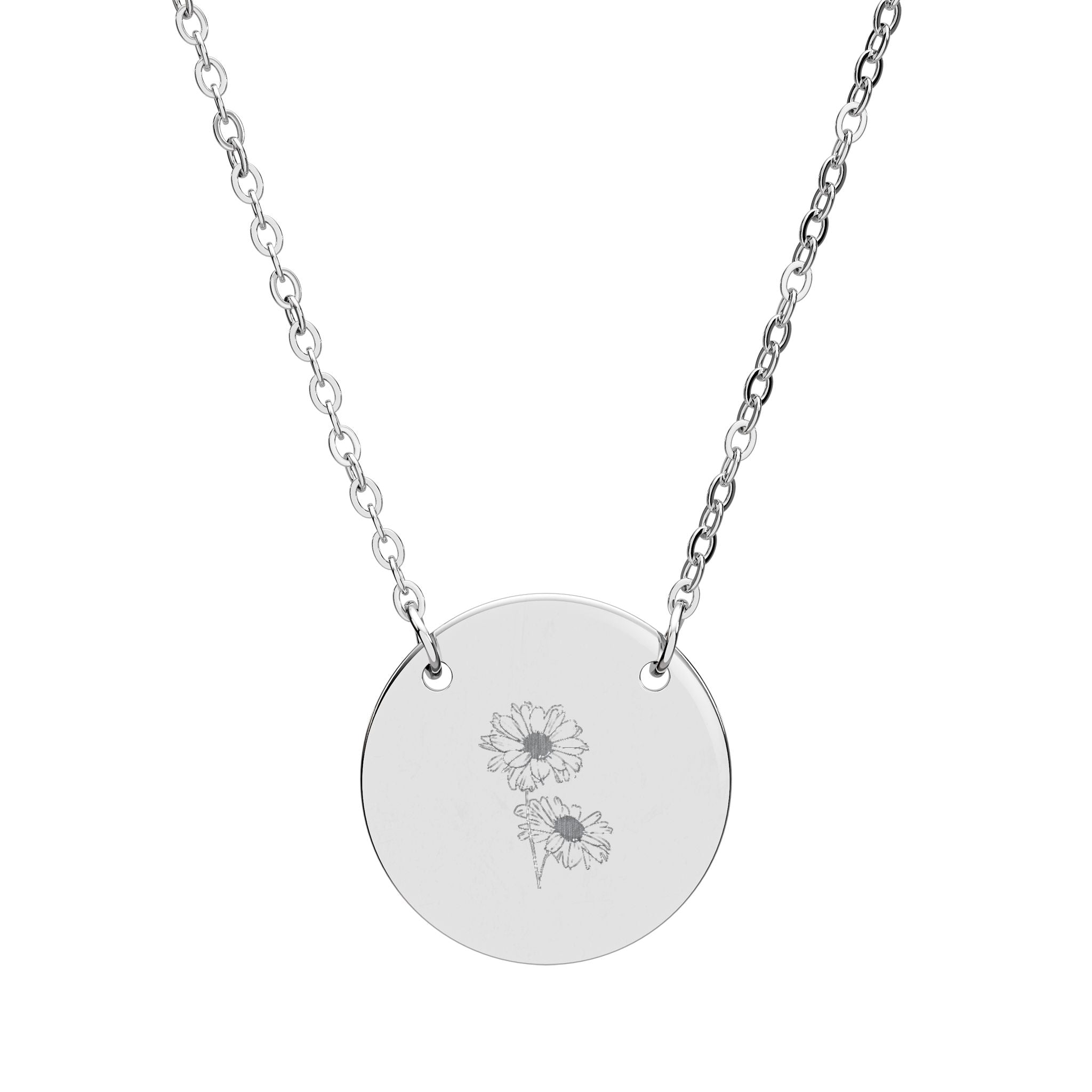 Engraved Circle Necklace - Customizable Floral Design