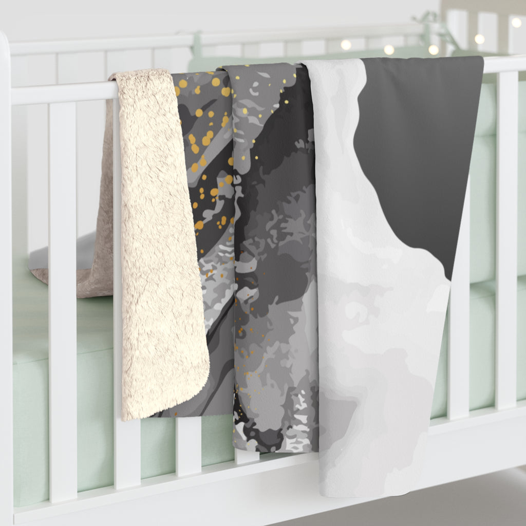 Luxurious Sherpa Fleece Blanket - Soft Gray with Abstract Marble Design