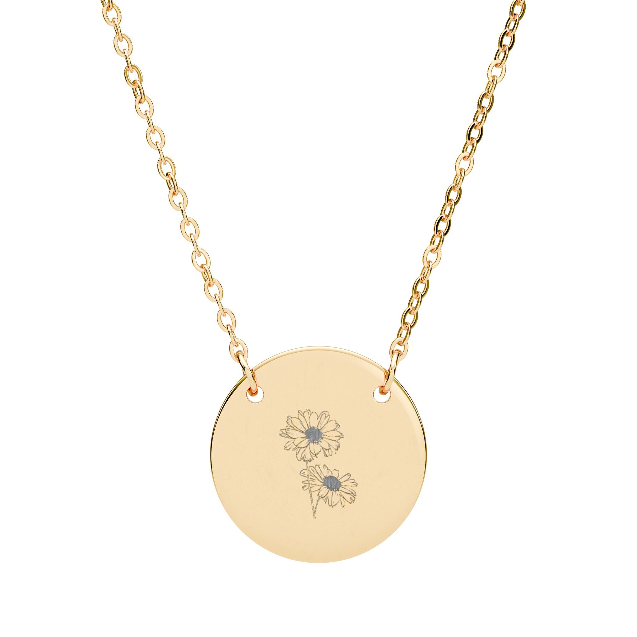 Engraved Circle Necklace - Customizable Floral Design