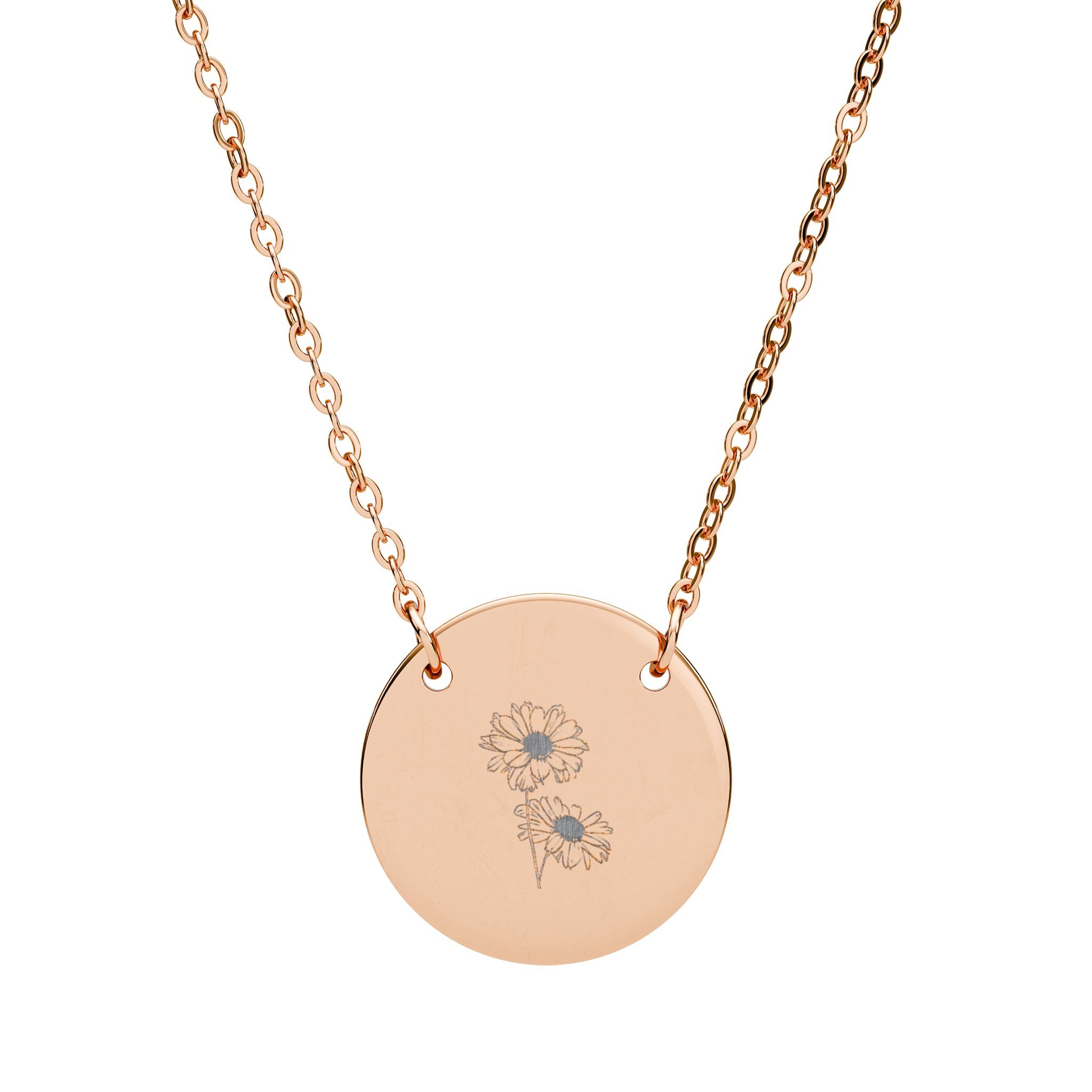 Engraved Circle Necklace - Customizable Floral Design