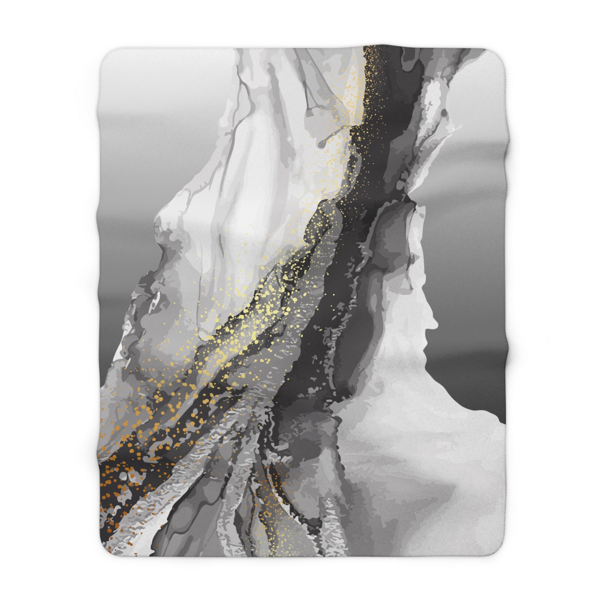 Luxurious Sherpa Fleece Blanket - Soft Gray with Abstract Marble Design