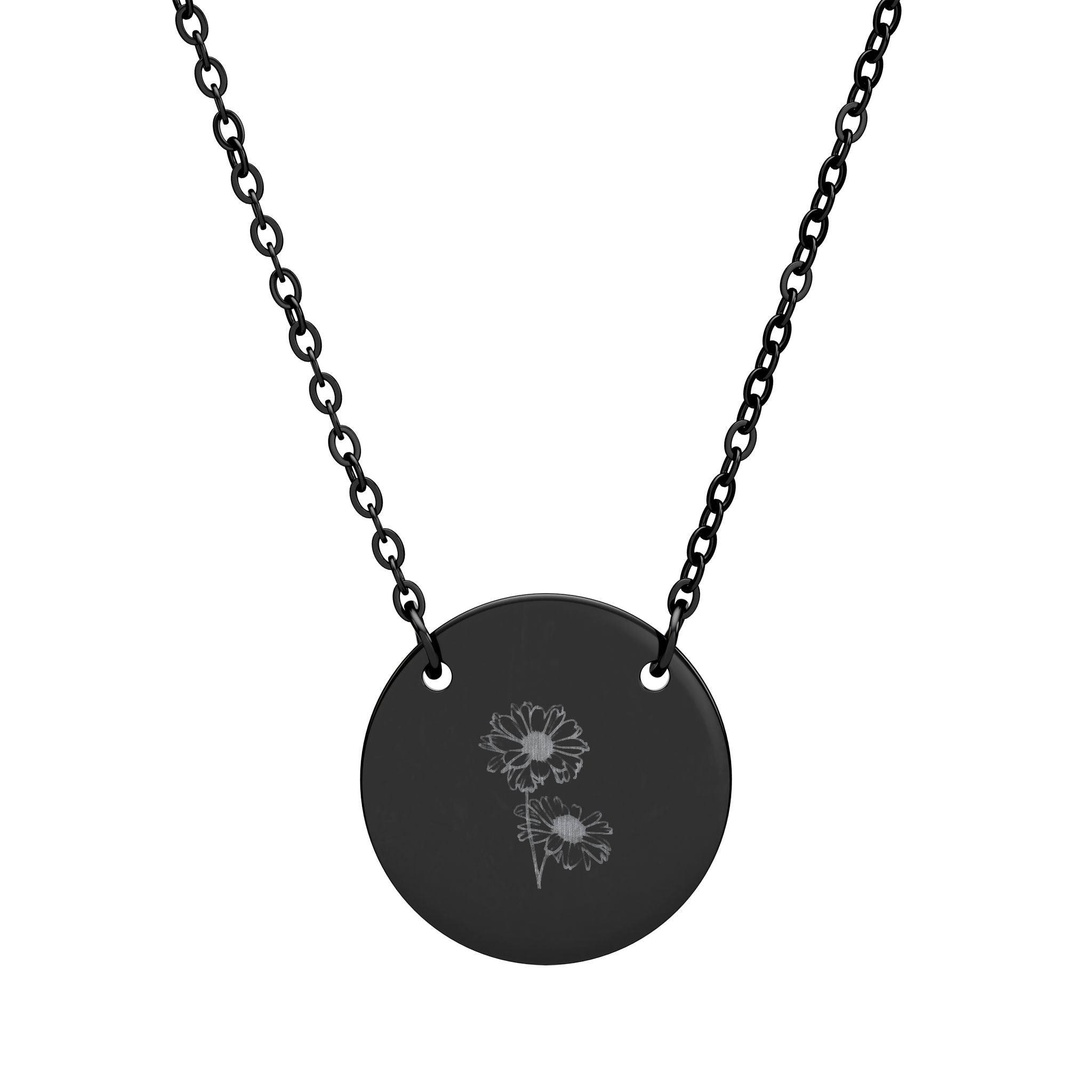 Engraved Circle Necklace - Customizable Floral Design
