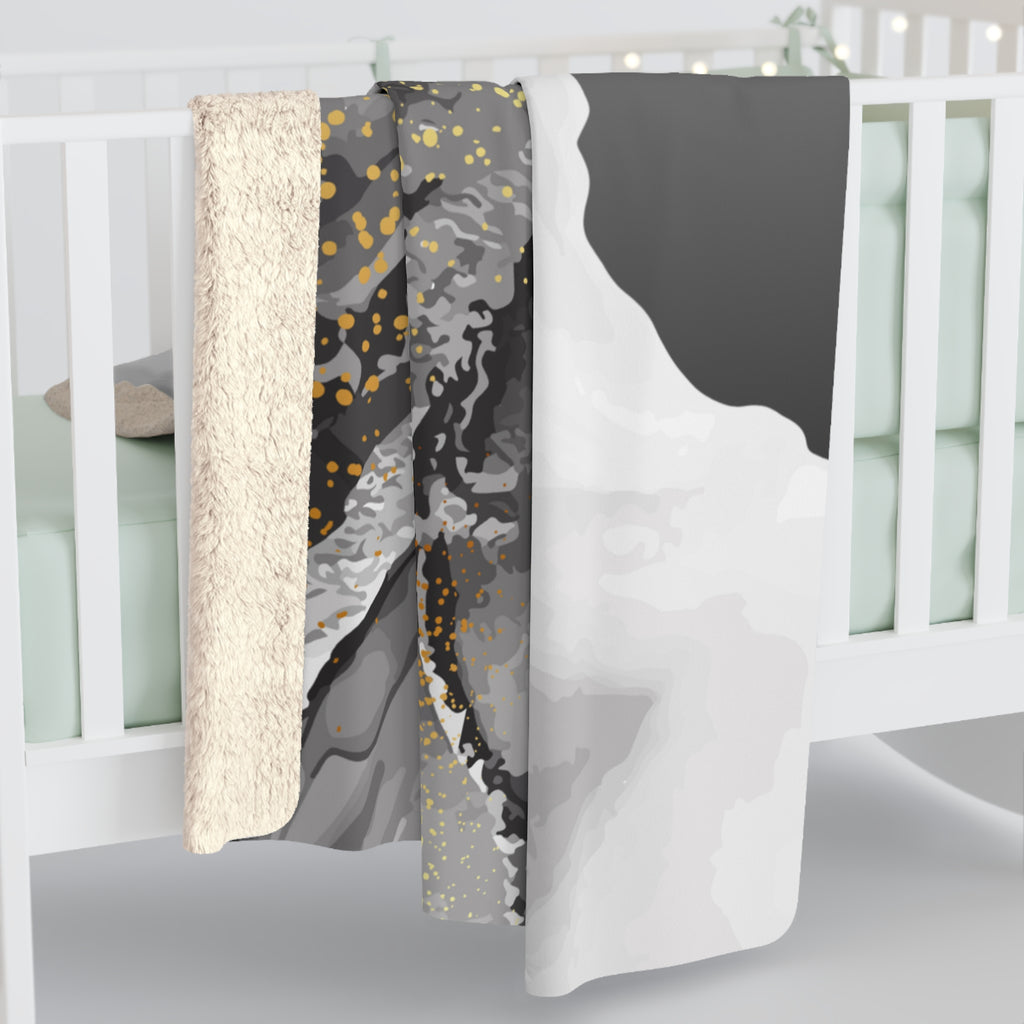 Luxurious Sherpa Fleece Blanket - Soft Gray with Abstract Marble Design