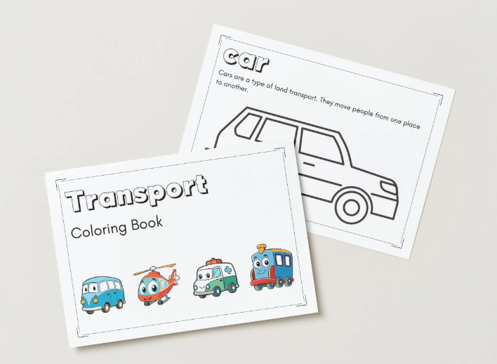 Grayscale Transport Coloring Book